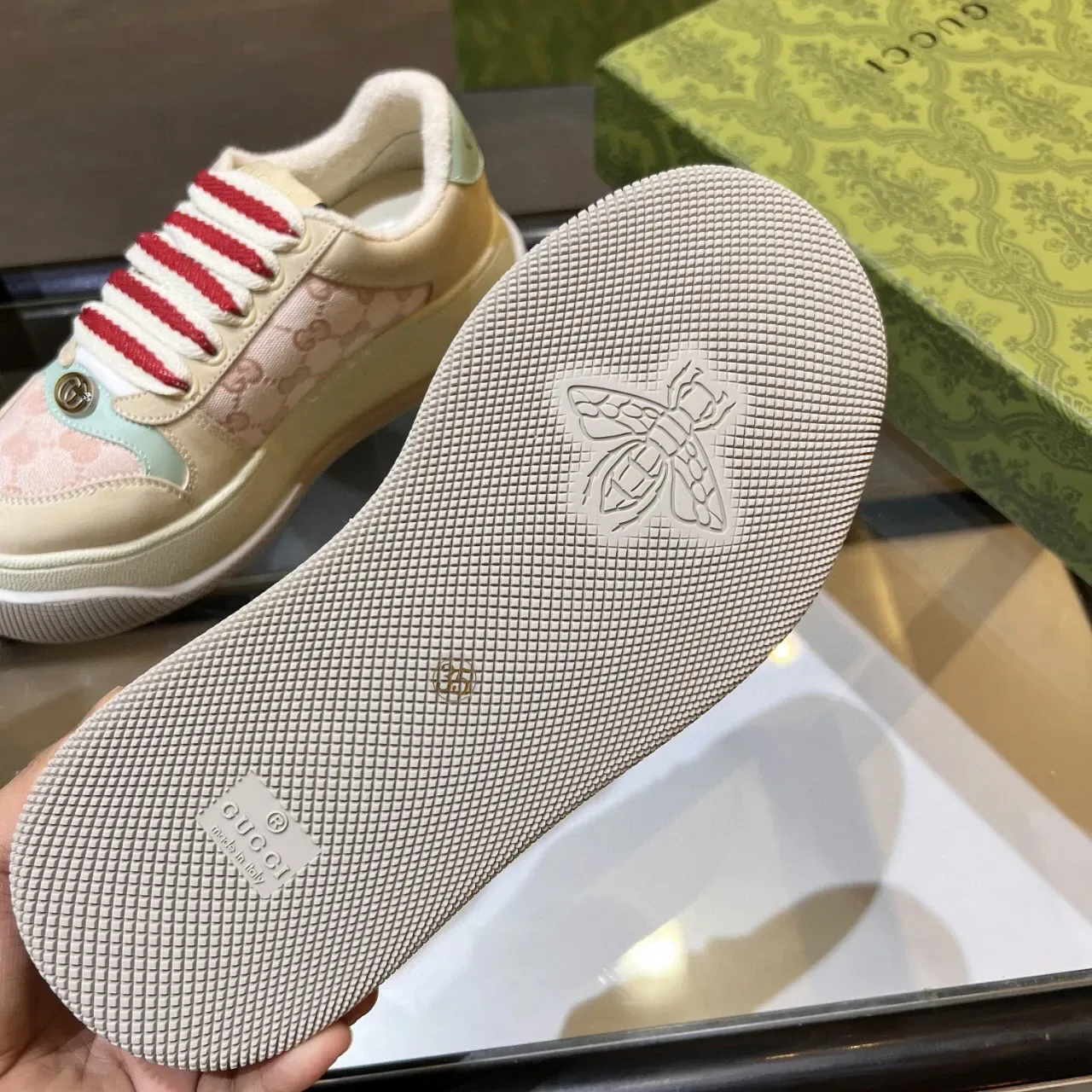 Gucci Ace Pink and Beige GG Jacquard Lifestyle Sneakers 9