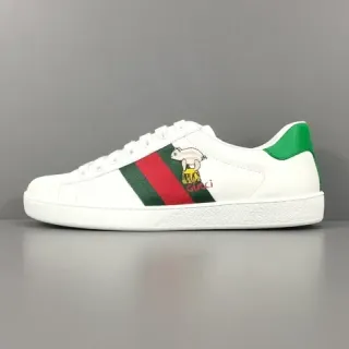 Gucci Ace White Green Red Web Stripe Embroidered Pig Lifestyle Sneakers