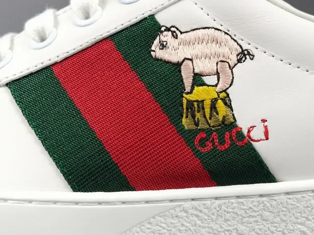 Gucci Ace White Green Red Web Stripe Embroidered Pig Lifestyle Sneakers 8