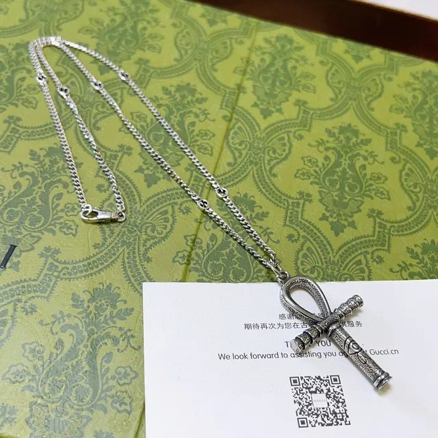 Gucci Ankh Pendant Silver-Tone Curb Chain Necklace 3