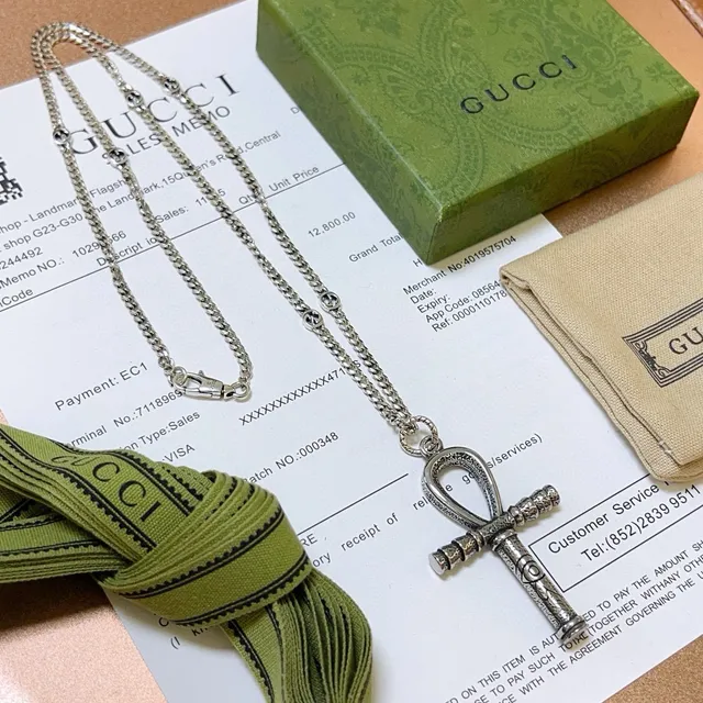 Gucci Ankh Pendant Silver-Tone Curb Chain Necklace 4