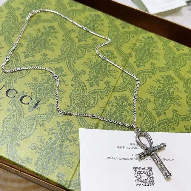 Gucci Ankh Pendant Silver-Tone Curb Chain Necklace 6