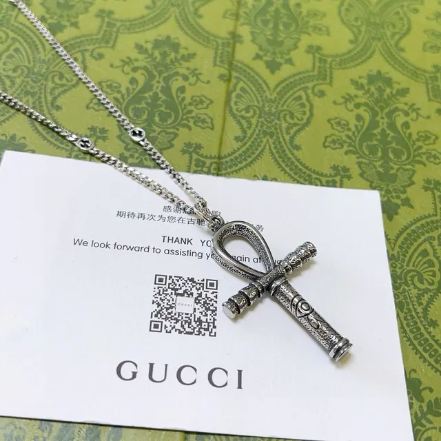Gucci Ankh Pendant Silver-Tone Curb Chain Necklace 7