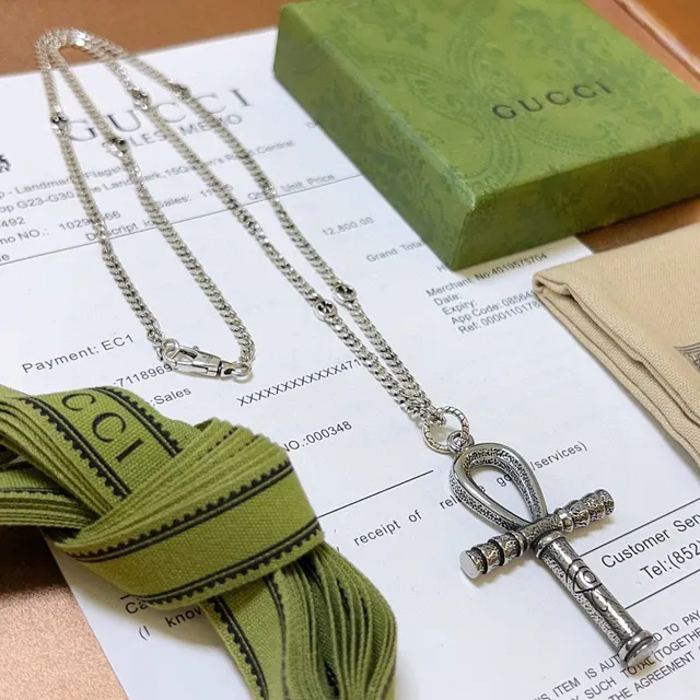 Gucci Ankh Pendant Silver-Tone Curb Chain Necklace 9