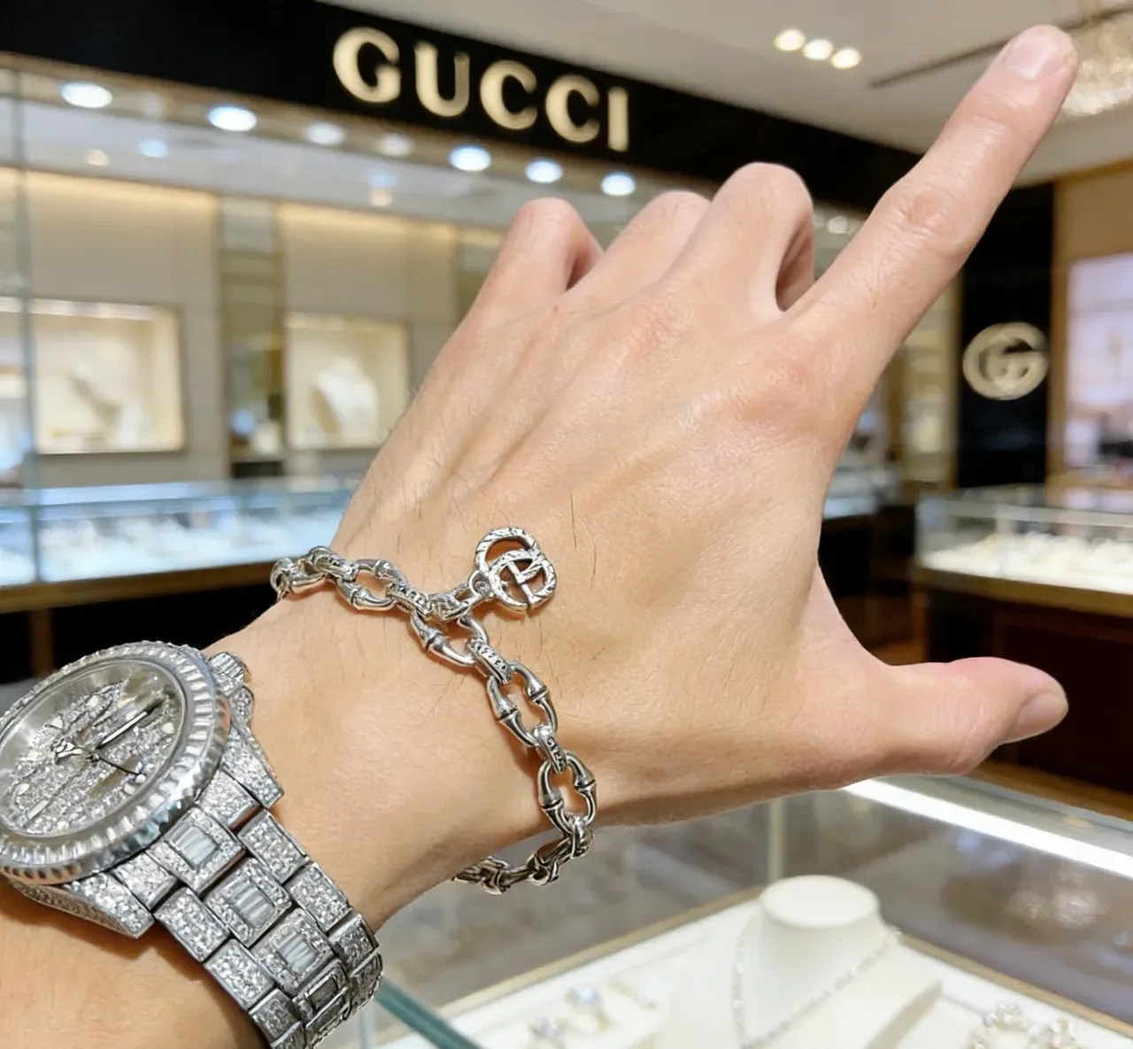 Gucci Bamboo Interlocking GG Silver-Toned Chain Bracelet 2