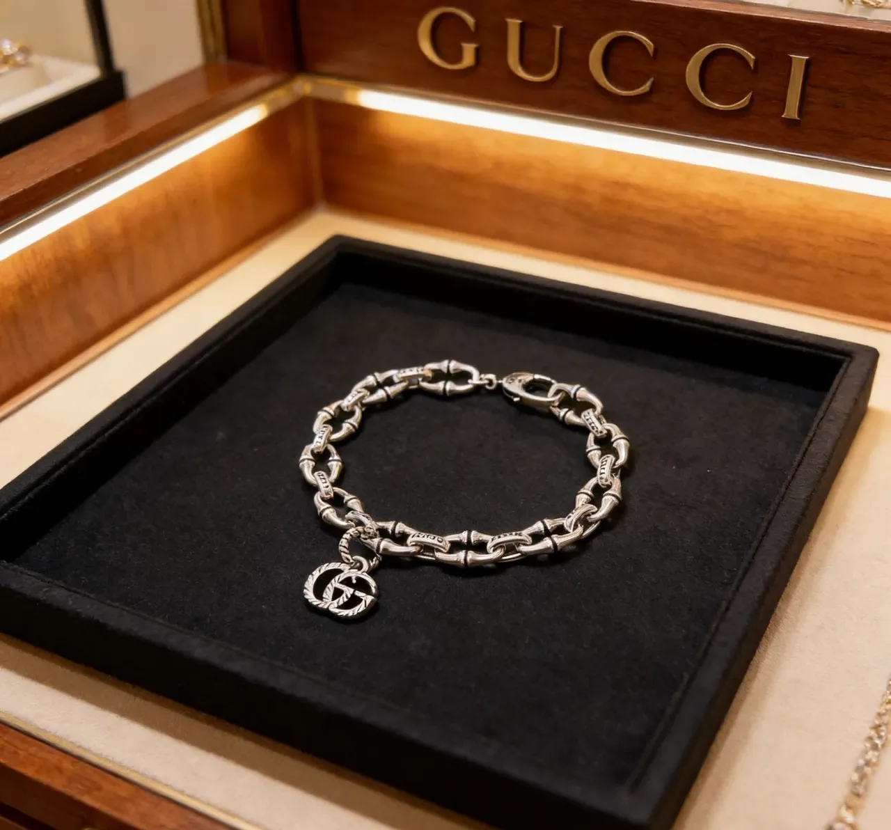 Gucci Bamboo Interlocking GG Silver-Toned Chain Bracelet 3