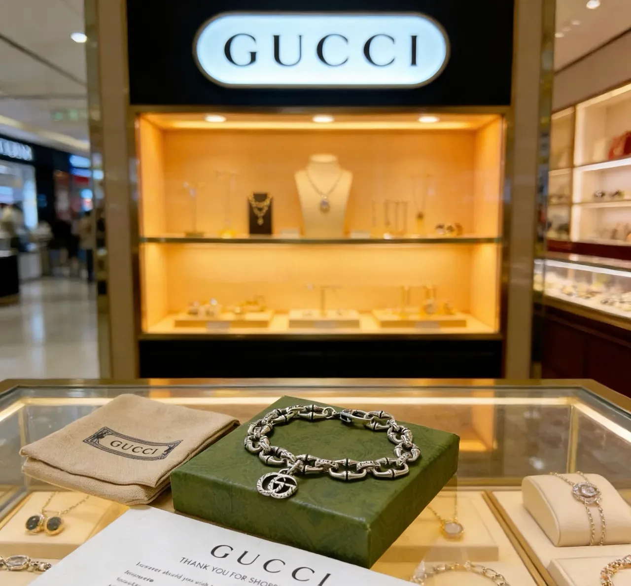 Gucci Bamboo Interlocking GG Silver-Toned Chain Bracelet 4