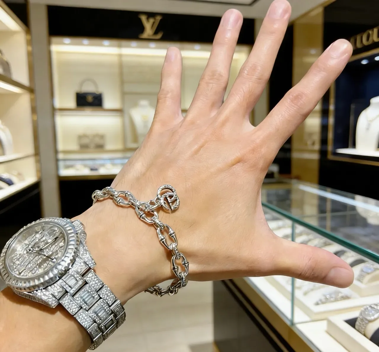 Gucci Bamboo Interlocking GG Silver-Toned Chain Bracelet 5