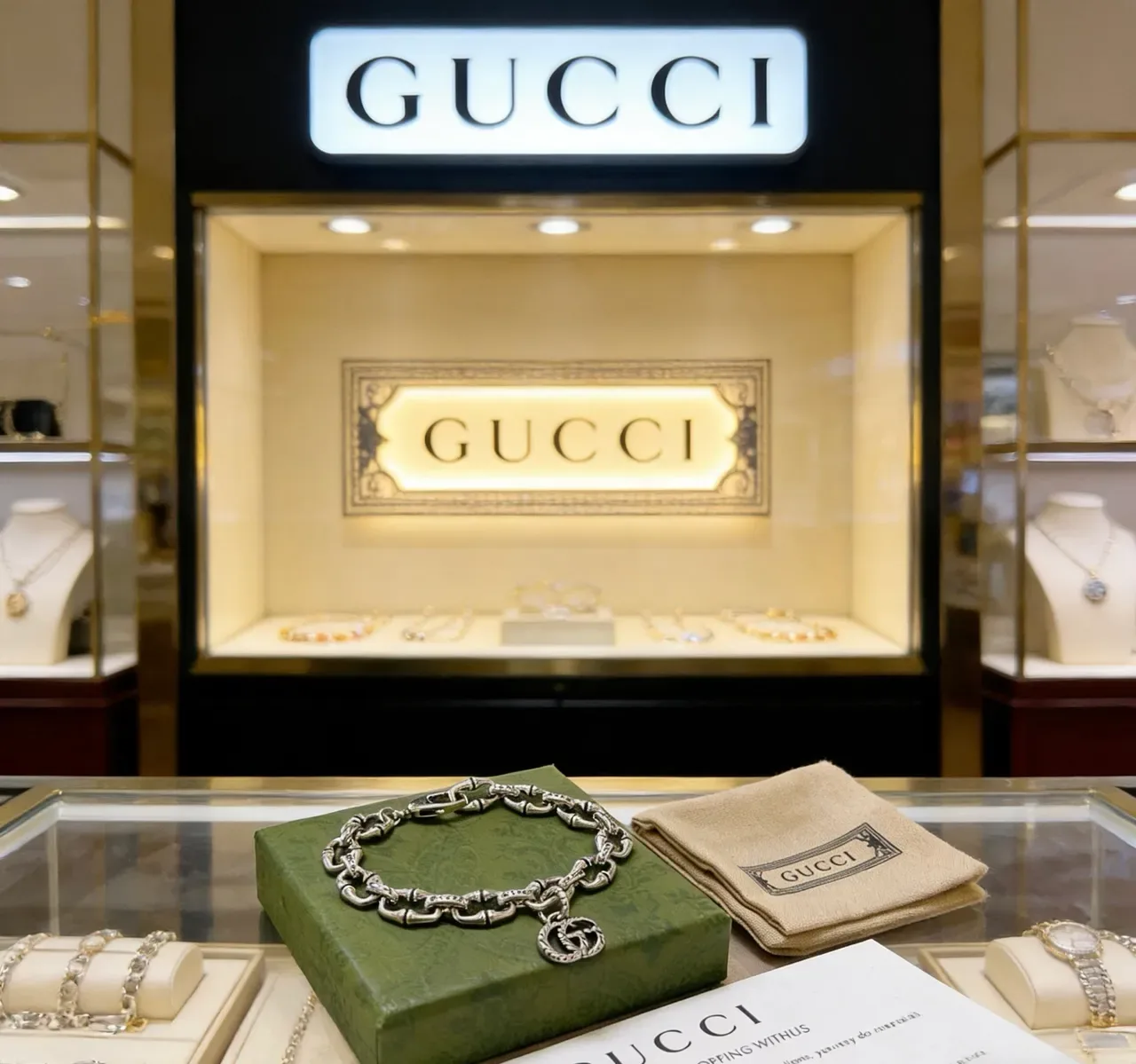 Gucci Bamboo Interlocking GG Silver-Toned Chain Bracelet 6
