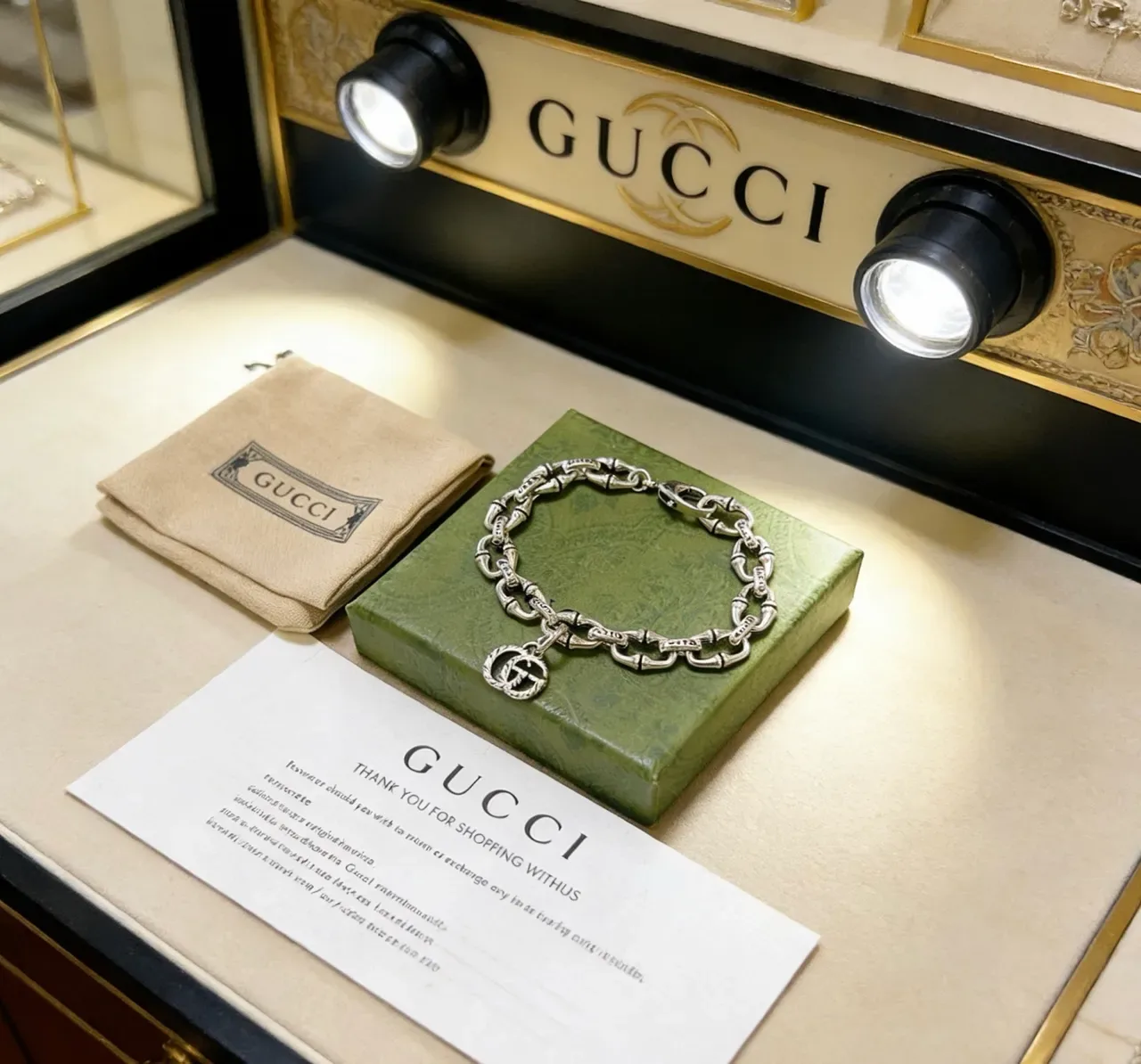 Gucci Bamboo Interlocking GG Silver-Toned Chain Bracelet 7