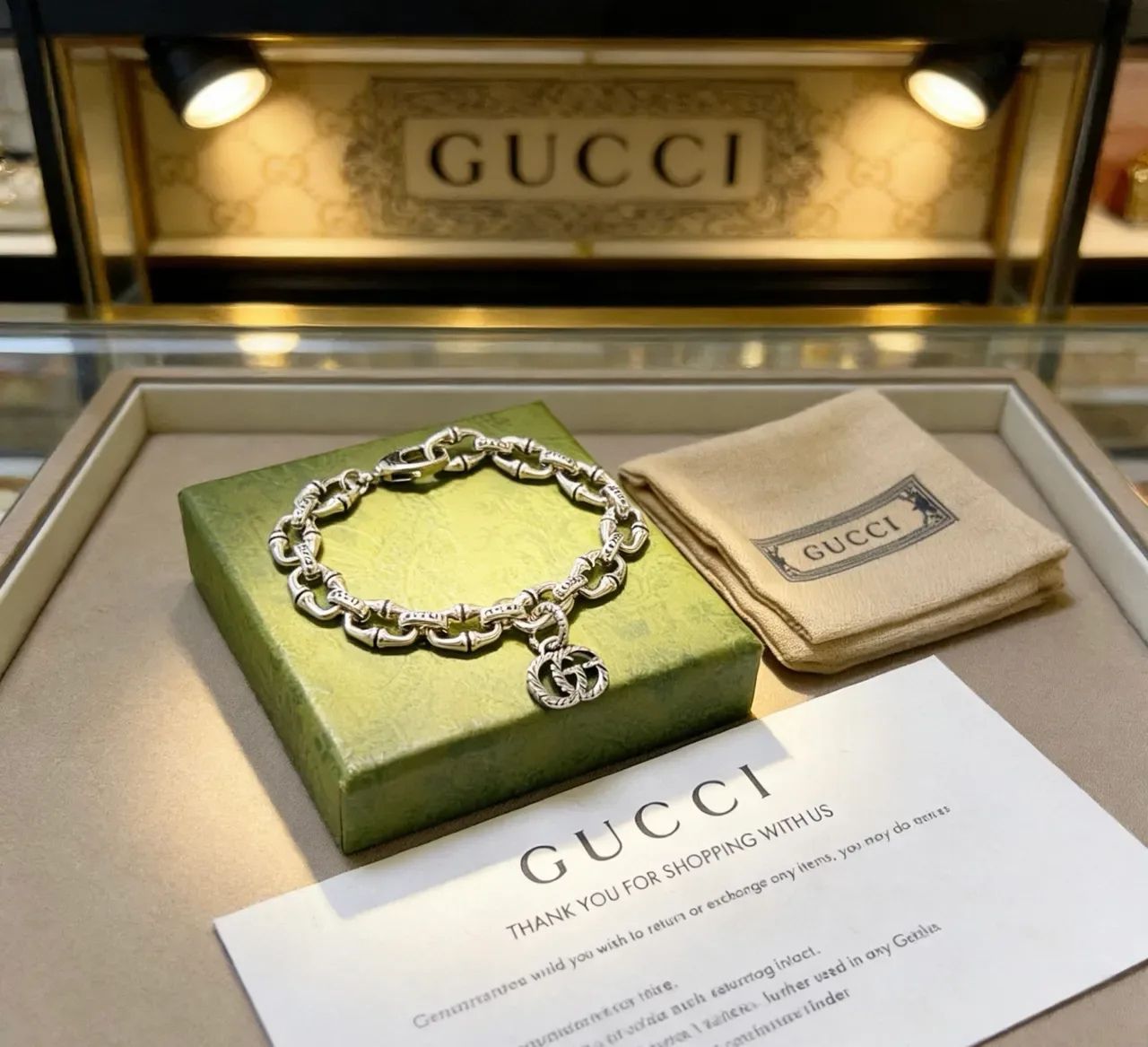 Gucci Bamboo Interlocking GG Silver-Toned Chain Bracelet 9