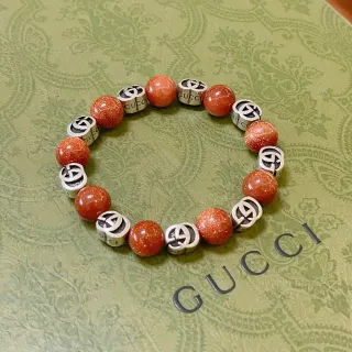 Gucci Beaded Interlocking GG Logo Orange Goldstone Bracelet