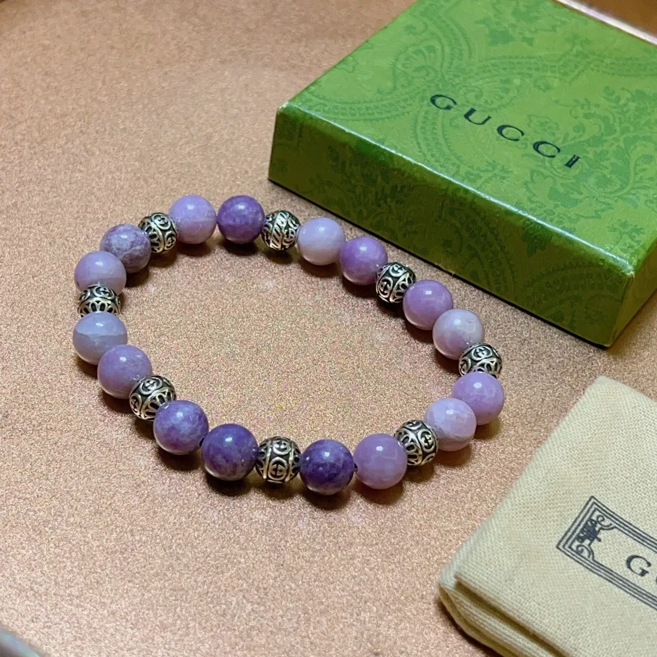 Gucci Beaded Lavender and Violet Gemstone Bracelet 2