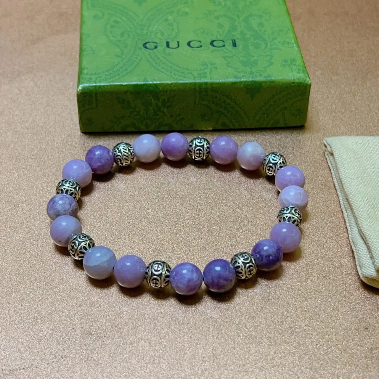 Gucci Beaded Lavender and Violet Gemstone Bracelet 6