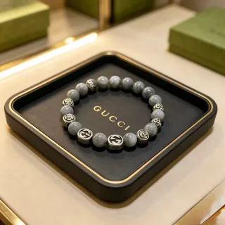Gucci Beaded Stone and Interlocking G Charm Bracelet