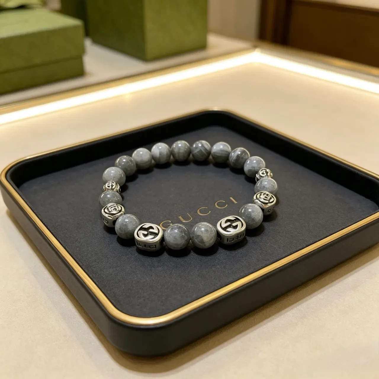 Gucci Beaded Stone and Interlocking G Charm Bracelet 4