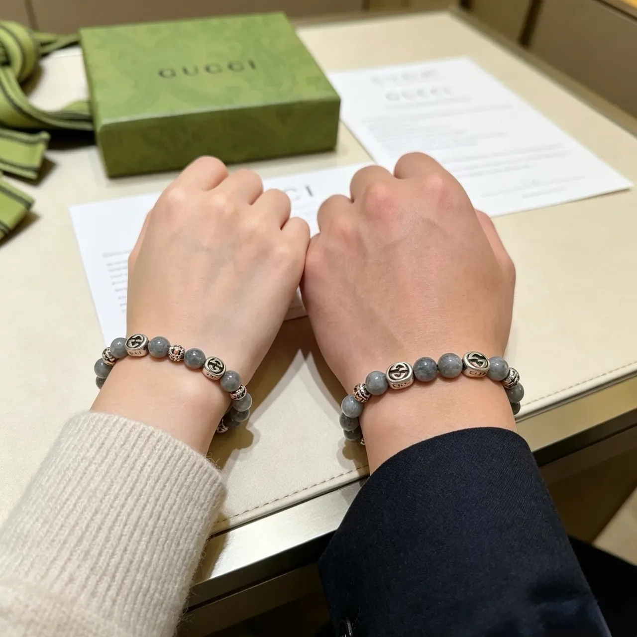 Gucci Beaded Stone and Interlocking G Charm Bracelet 5