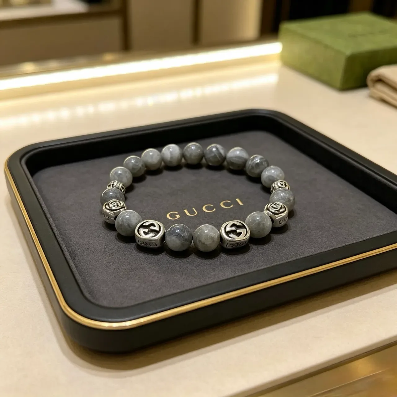 Gucci Beaded Stone and Interlocking G Charm Bracelet 6