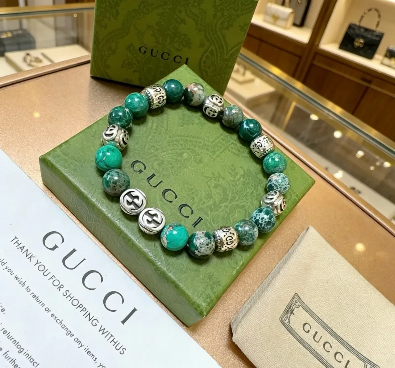 Gucci Beaded Stone and Silver-Tone Interlocking G Bracelet 2