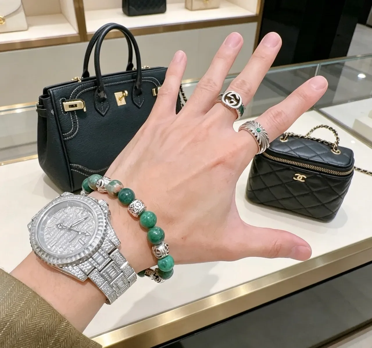 Gucci Beaded Stone and Silver-Tone Interlocking G Bracelet 3