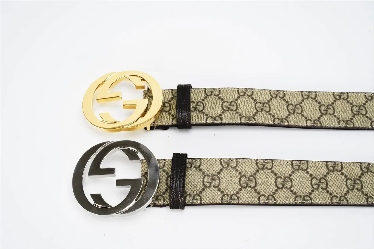 Gucci Beige Black Interlocking G Buckle GG Monogram Canvas Leather Belt 2