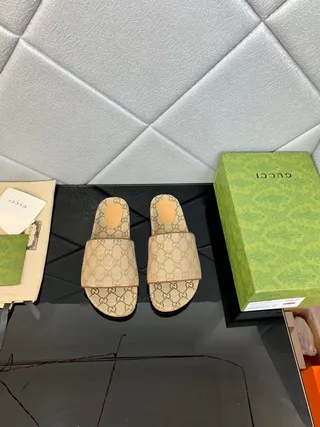 Gucci Beige Brown GG Monogram Canvas Single-Strap Slide Slippers 3