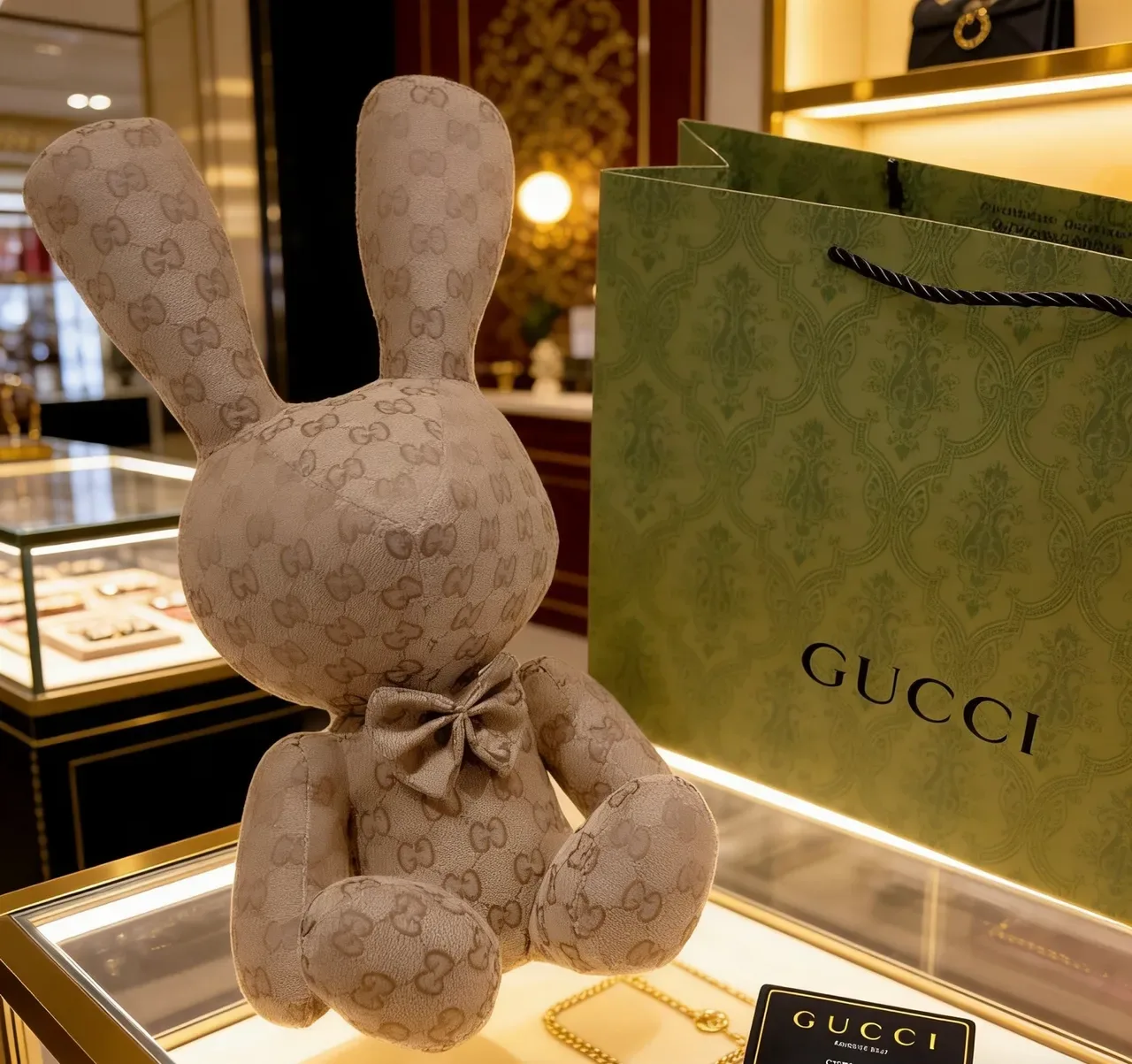 Gucci Beige Brown GG Monogram Jacquard Fabric Seated Rabbit Silhouette Handbag 3