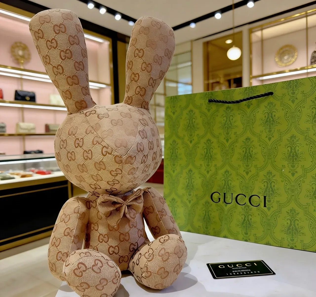 Gucci Beige Brown GG Monogram Jacquard Fabric Seated Rabbit Silhouette Handbag 8