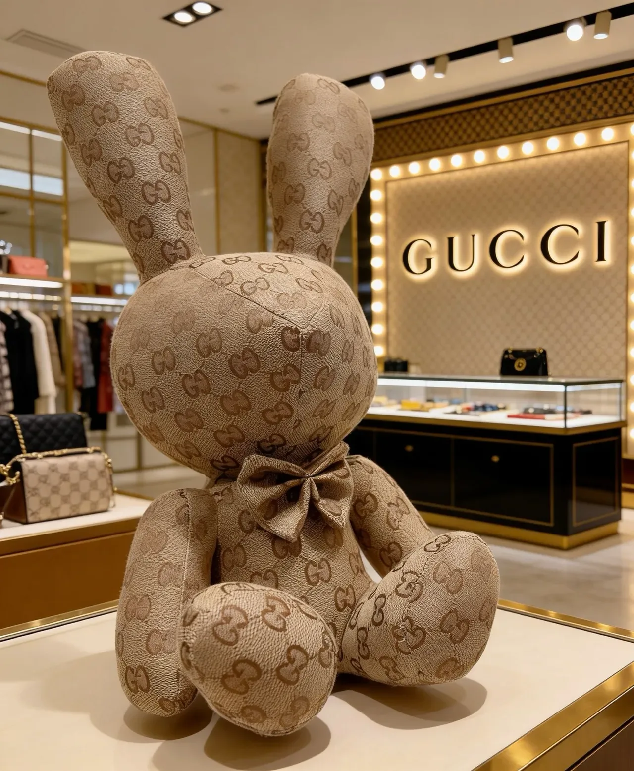 Gucci Beige Brown GG Monogram Jacquard Fabric Seated Rabbit Silhouette Handbag 9