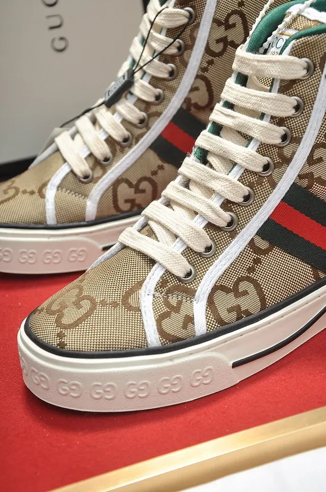 Gucci Beige Brown High-Top Monogram Canvas Lifestyle Sneakers 3