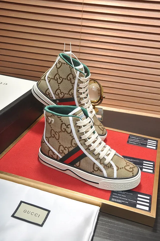 Gucci Beige Brown High-Top Monogram Canvas Lifestyle Sneakers 4
