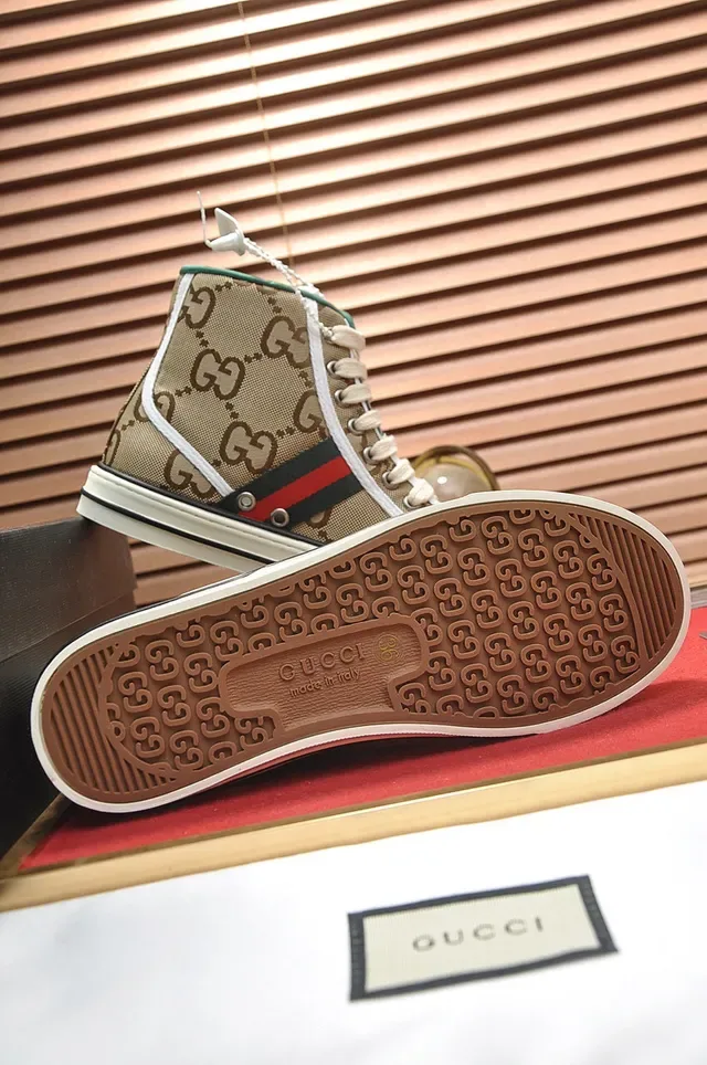 Gucci Beige Brown High-Top Monogram Canvas Lifestyle Sneakers 5