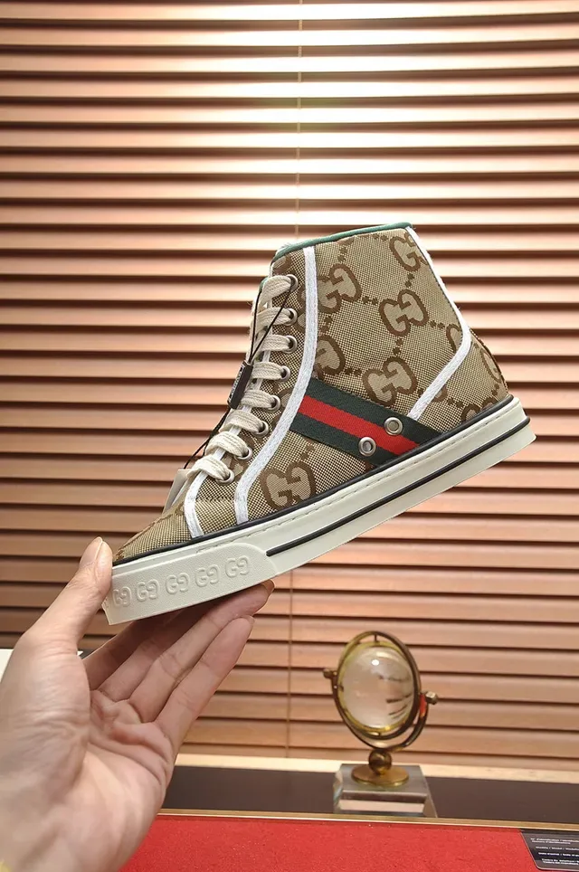 Gucci Beige Brown High-Top Monogram Canvas Lifestyle Sneakers 6