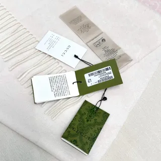 Gucci Beige Green Fringed Edges Woven Texture Cashmere Scarf