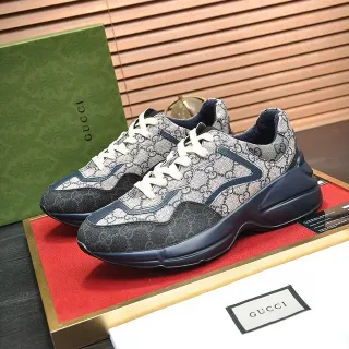 Gucci बिज अज़रक بحري GG Monogram Canvas Wave Overlays Chunky Sneakers