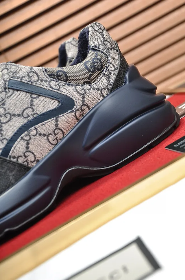 Gucci Beige Navy GG Monogram Canvas Wave Overlays Chunky Sneakers 5