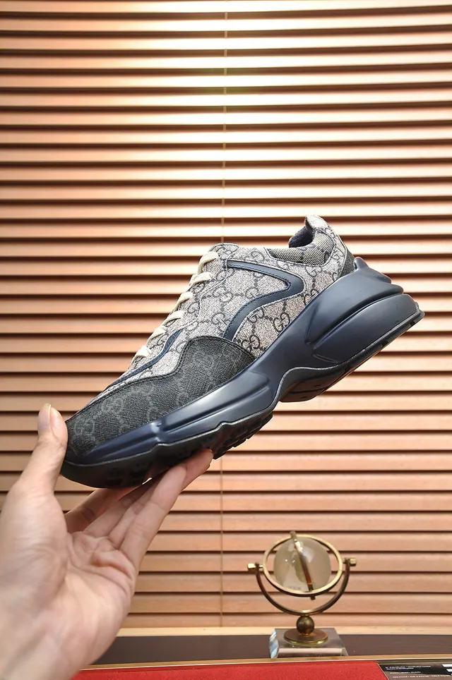 Gucci Beige Navy GG Monogram Canvas Wave Overlays Chunky Sneakers 7
