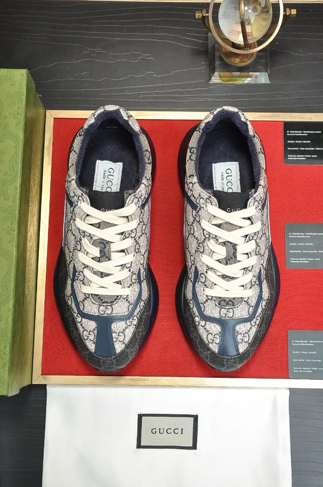 Gucci Beige Navy GG Monogram Canvas Wave Overlays Chunky Sneakers 9