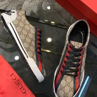 Gucci Beige Red GG Monogram Canvas Web Stripe Lifestyle Sneakers