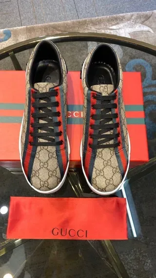 Gucci Beige Red GG Monogram Canvas Web Stripe Lifestyle Sneakers 3