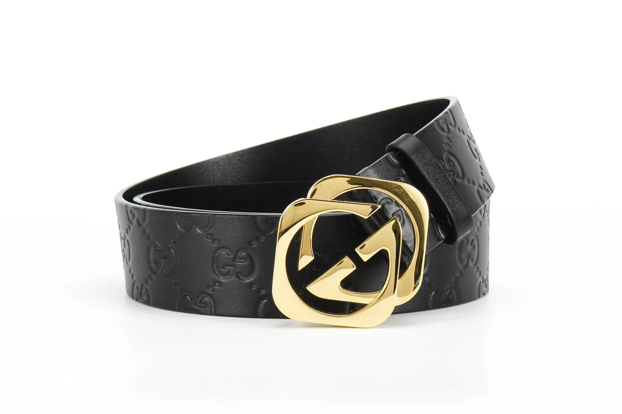 Gucci Cinto Preto Dourado GG-Embossed Polido Interlocking G Buckle Couro 5