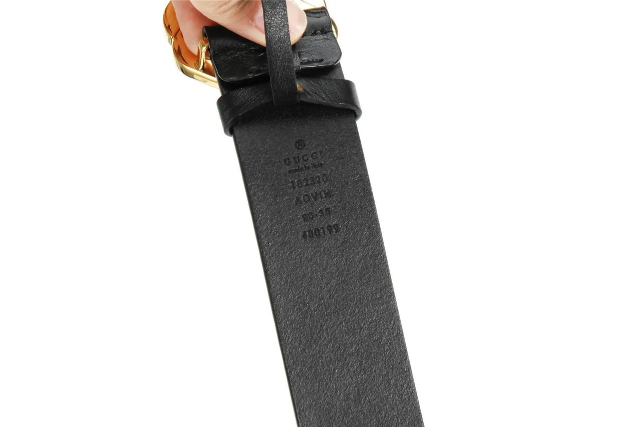 Gucci Cinto Preto Dourado GG-Embossed Polido Interlocking G Buckle Couro 8