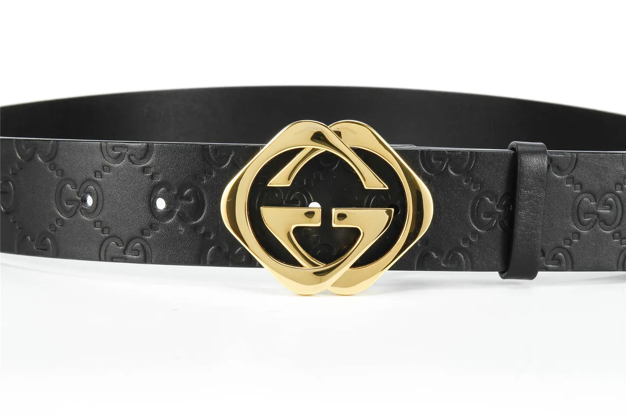 Gucci Cinto Preto Dourado GG-Embossed Polido Interlocking G Buckle Couro 9