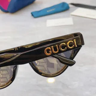 Gucci Black Gold Glossy Acetate Logo Detail Sunglasses