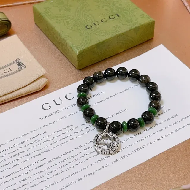 Gucci Black Green Beaded Stretch Bracelet 2