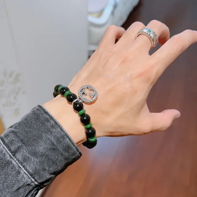 Gucci Black Green Beaded Stretch Bracelet 3