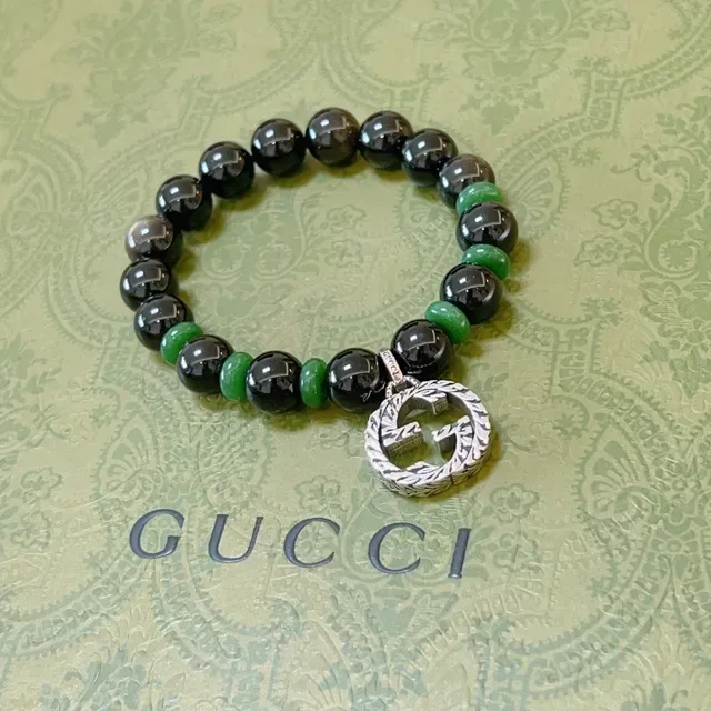Gucci Black Green Beaded Stretch Bracelet 4