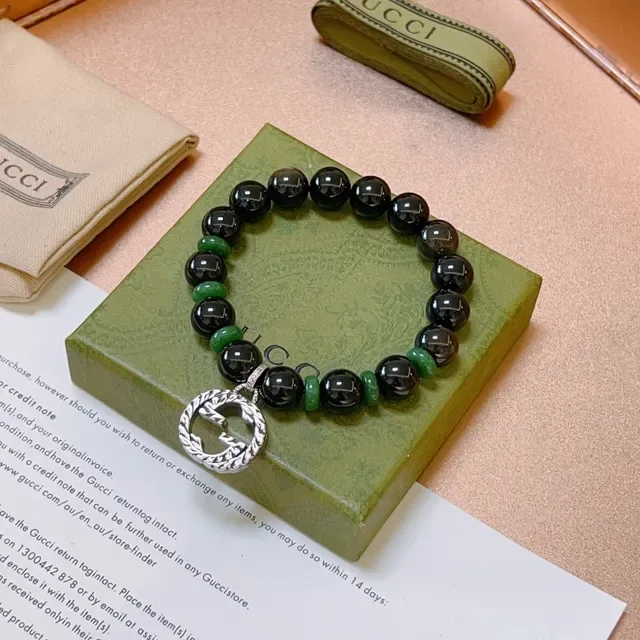 Gucci Black Green Beaded Stretch Bracelet 5