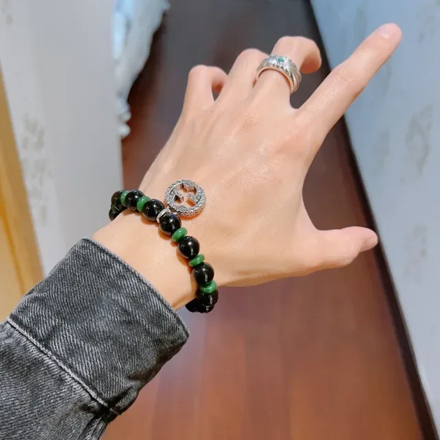 Gucci Black Green Beaded Stretch Bracelet 6