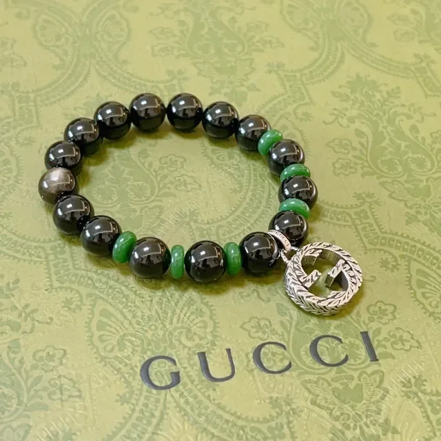 Gucci Black Green Beaded Stretch Bracelet 7